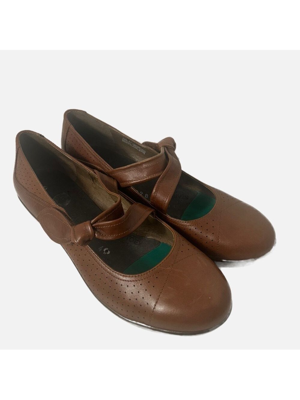 NEW Dansko Diedra Leather Mary Jane Flats Shoes Knot Floral Cognac Brown *READ*